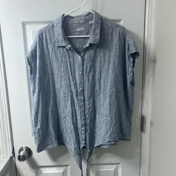 Women’s XXL (bundle of 2) Blue and white linen striped beach blouses - Picture 4 of 8